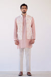 Blush Pink Cotton Silk Satin Kurta with Bandi Set