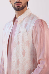 Blush Pink Cotton Silk Satin Kurta with Bandi Set