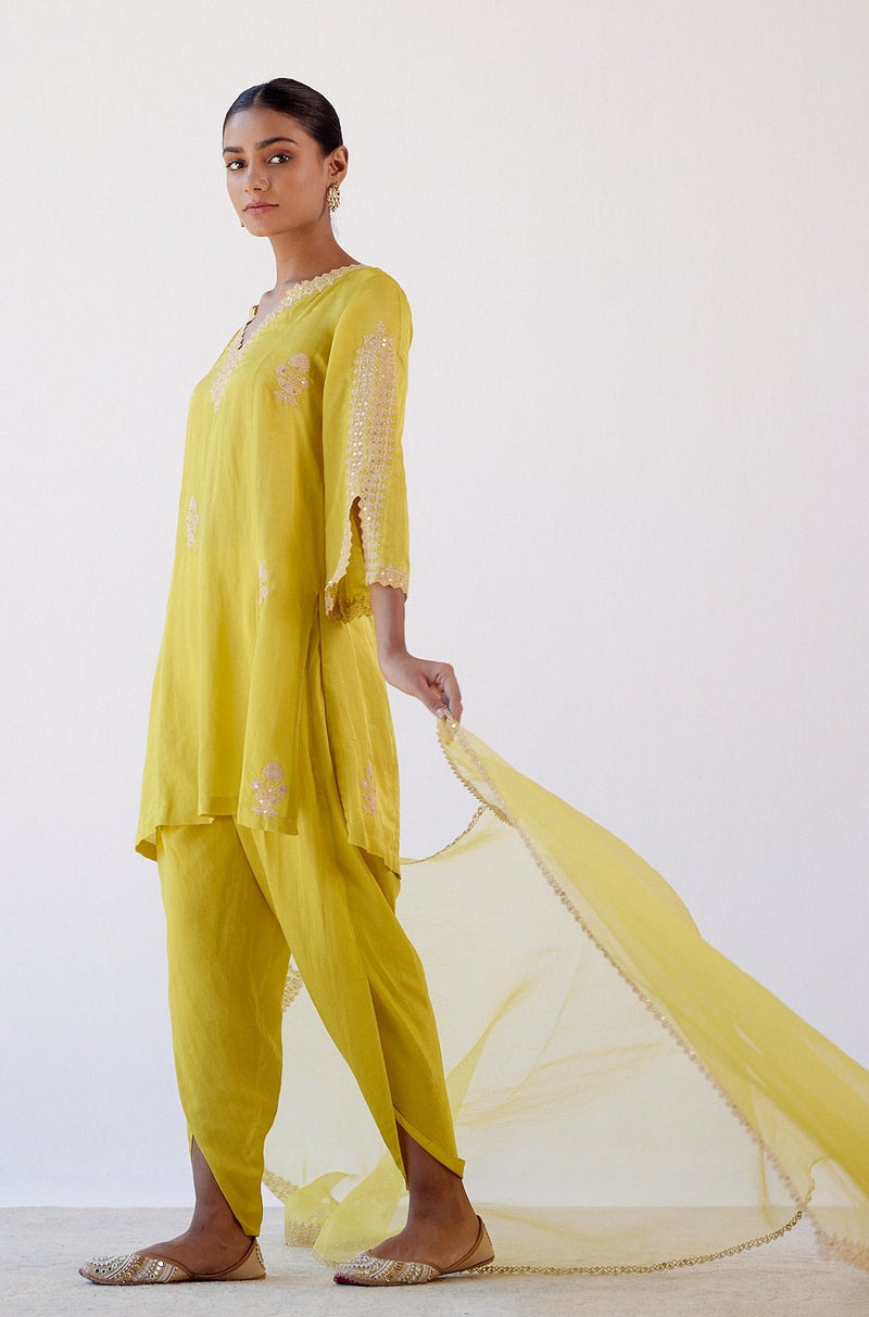 Bright Yellow Sequins Embroidered Dhoti Set