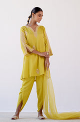 Bright Yellow Sequins Embroidered Dhoti Set