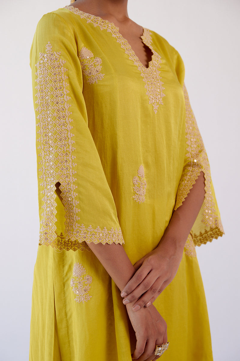 Bright Yellow Sequins Embroidered Dhoti Set