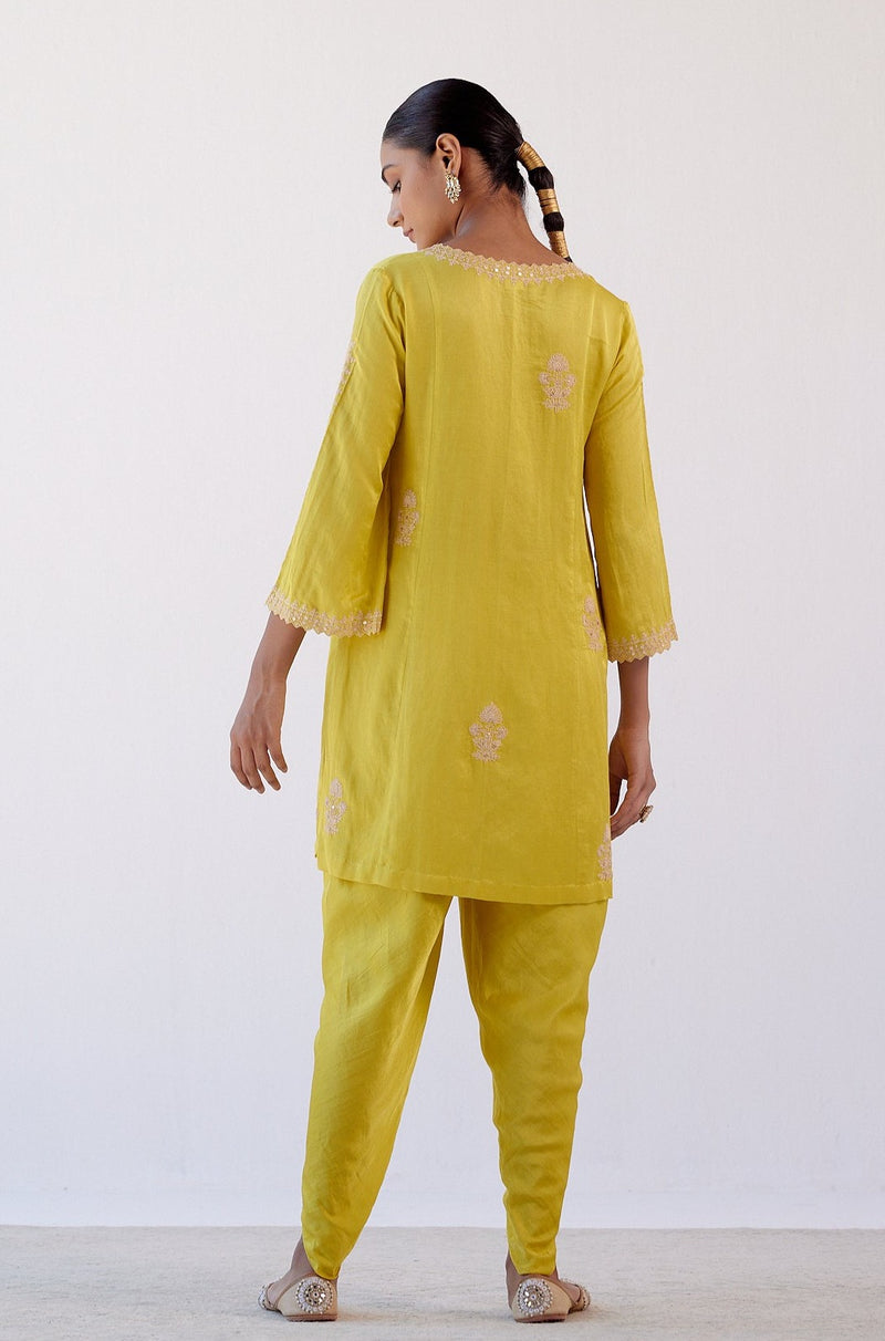 Bright Yellow Sequins Embroidered Dhoti Set