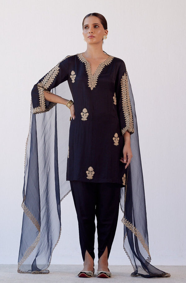 Black Sequins Embroidered Dhoti Set