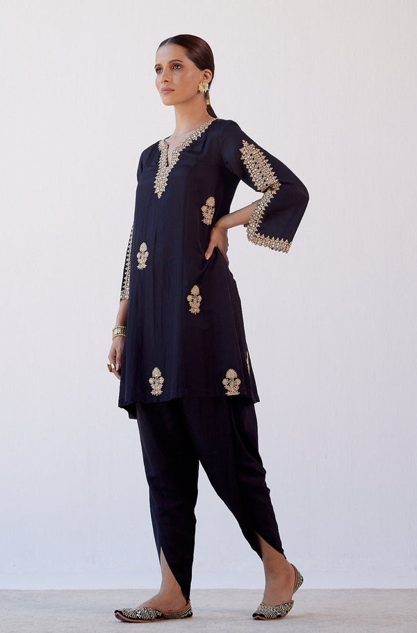 Black Sequins Embroidered Dhoti Set