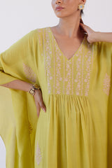 Lime Green Embroidered Kaftan Set