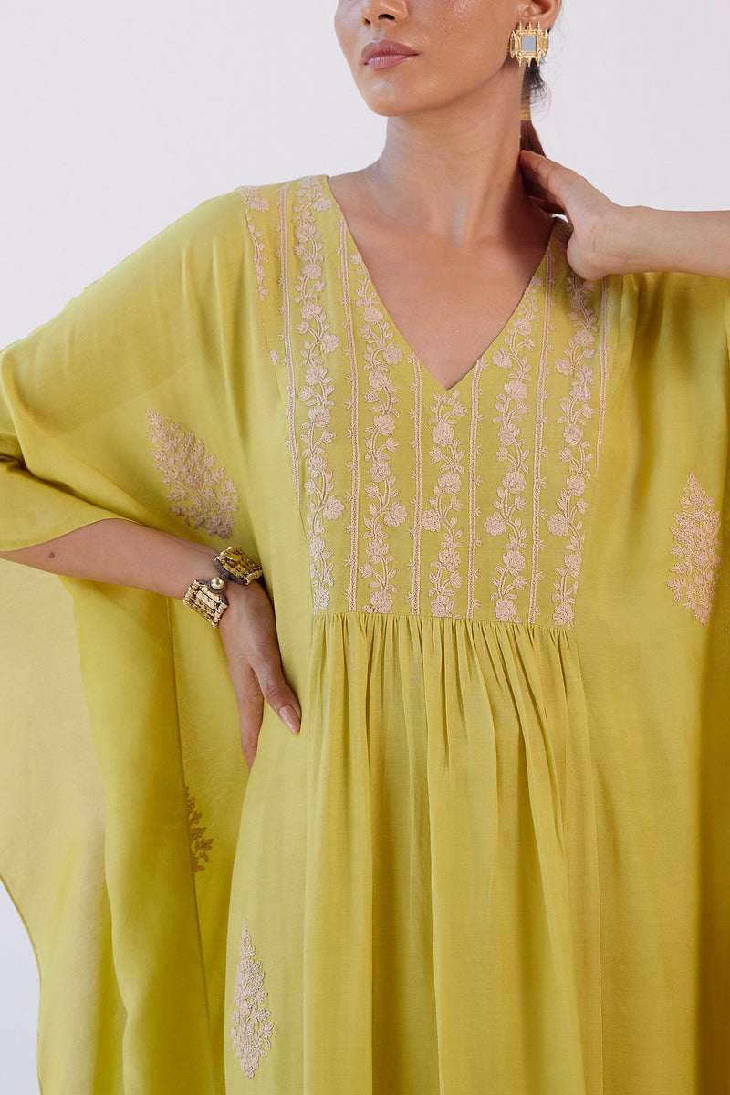 Lime Green Embroidered Kaftan Set