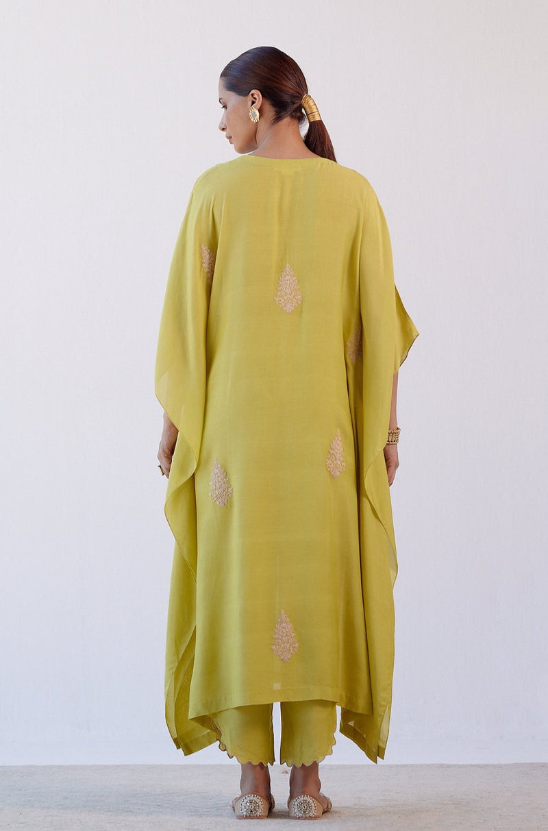 Lime Green Embroidered Kaftan Set