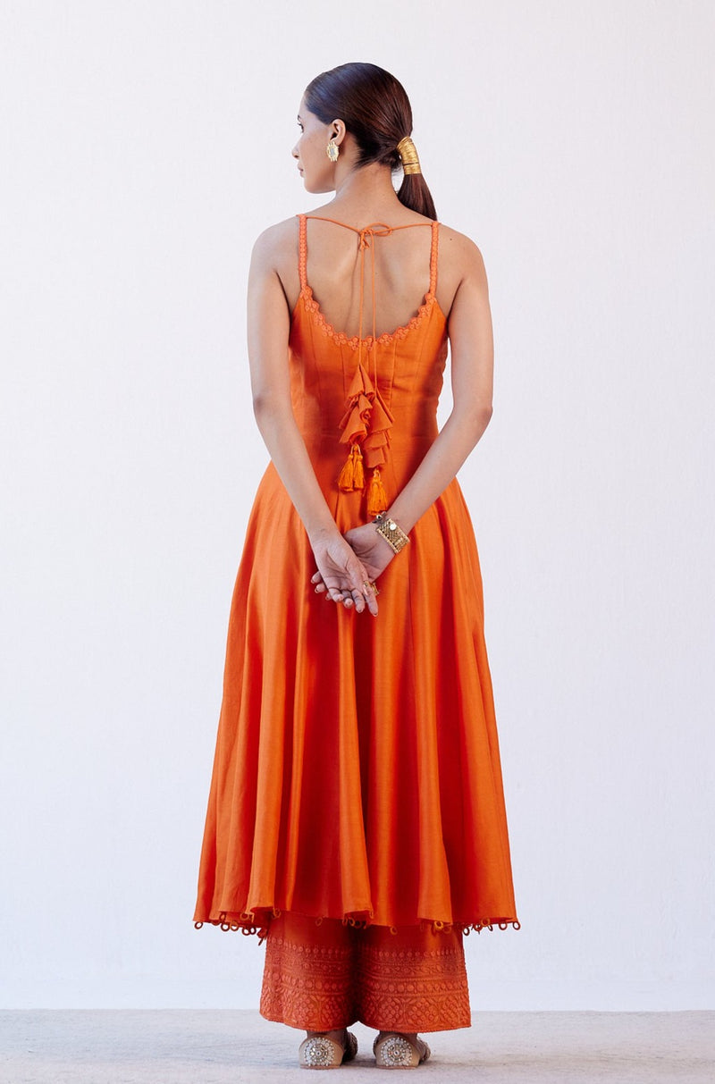 Orange Cotton Silk Anarakali