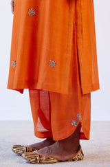 Orange Hand Embroidered Kurta Set