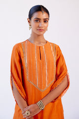 Orange Hand Embroidered Kurta Set