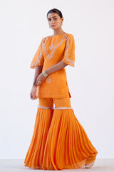 Orange Dori Embroidered Sharara Set