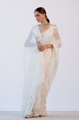 Ivory Organza Embroidered Saree