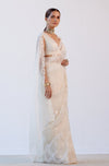 Ivory Organza Embroidered Saree