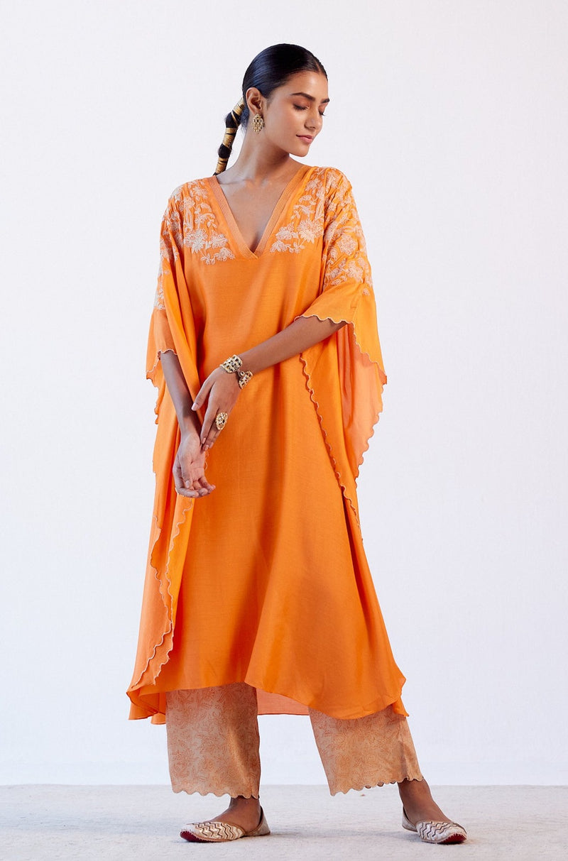 Orange Embroidered Kaftan Set