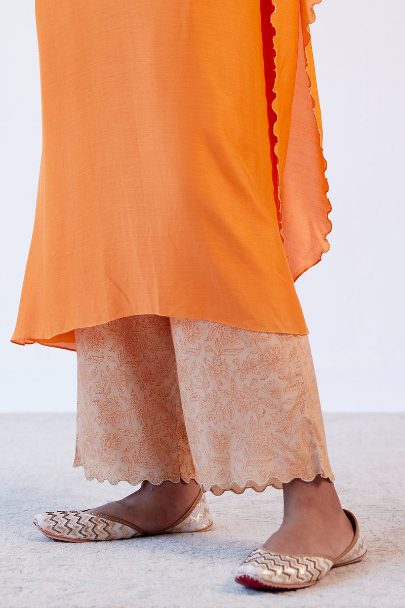 Orange Embroidered Kaftan Set