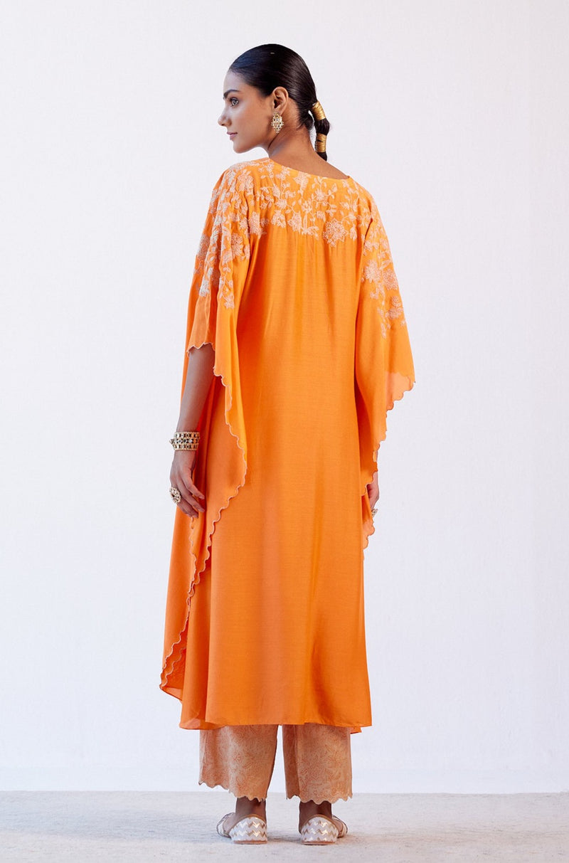 Orange Embroidered Kaftan Set