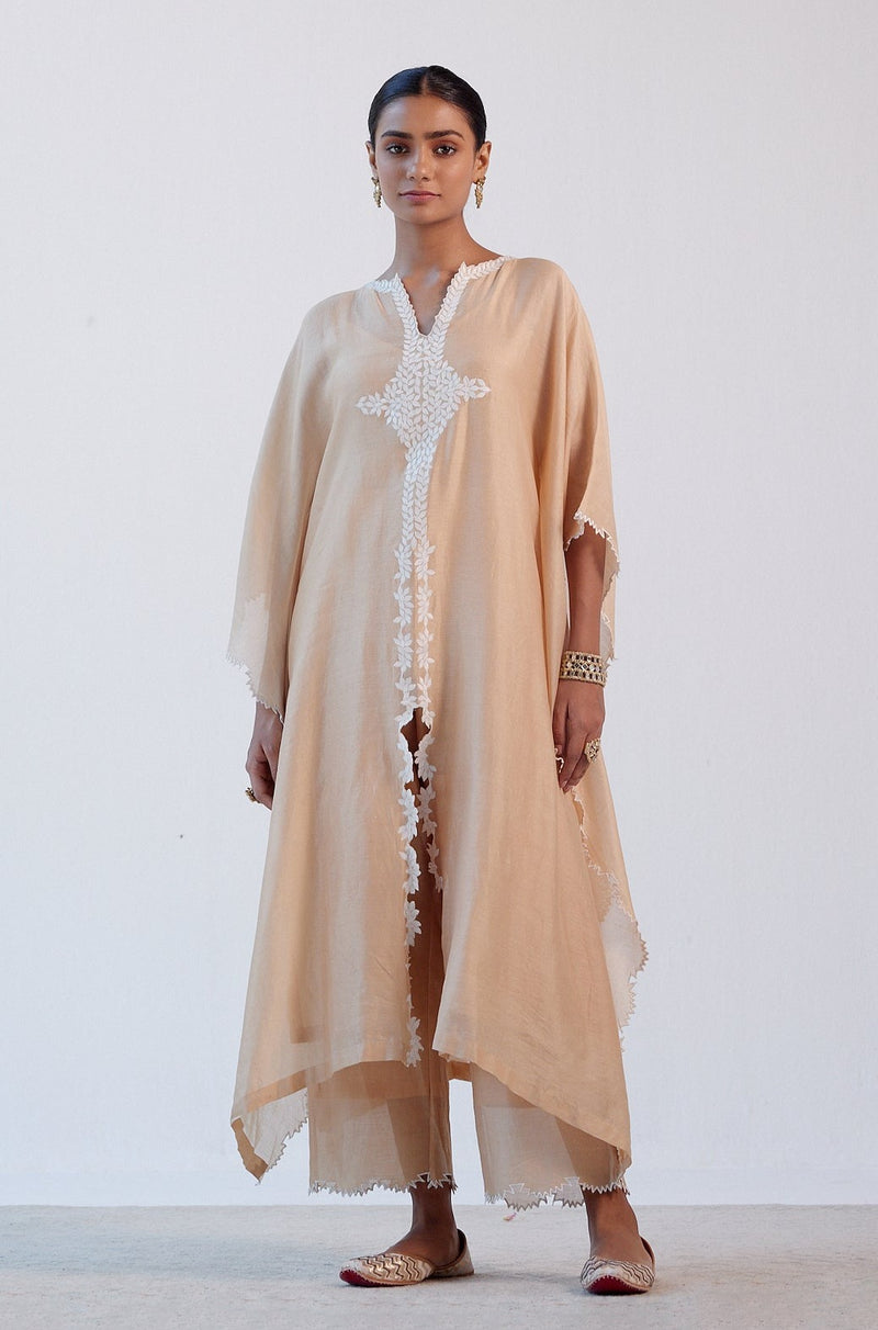 Beige Ivory Chanderi Kaftan Set