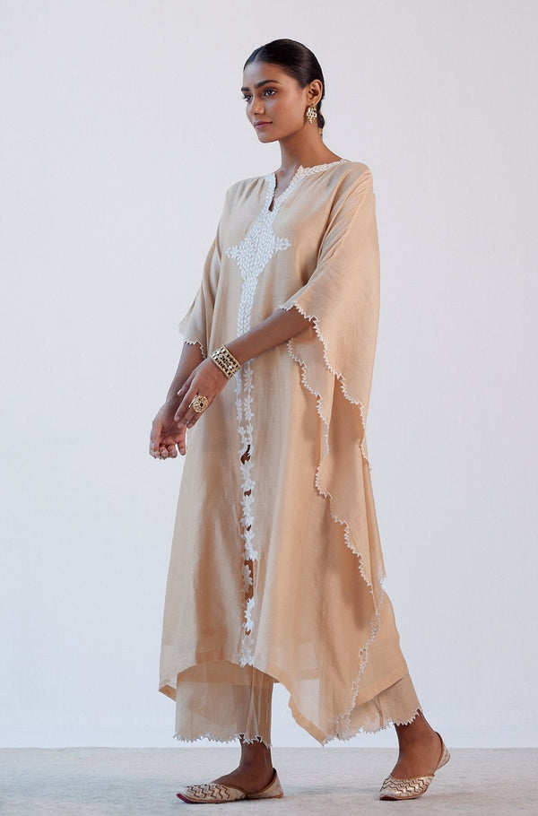 Beige Ivory Chanderi Kaftan Set