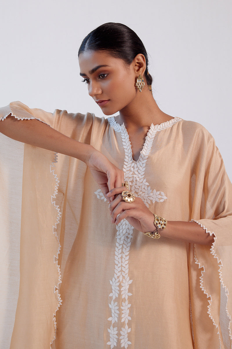 Beige Ivory Chanderi Kaftan Set