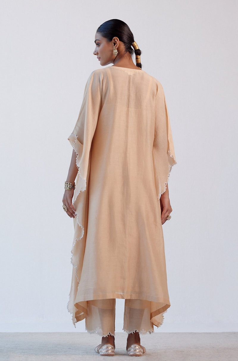 Beige Ivory Chanderi Kaftan Set