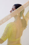 Lime Green Resham Embroidered Cotton Silk Lehenga