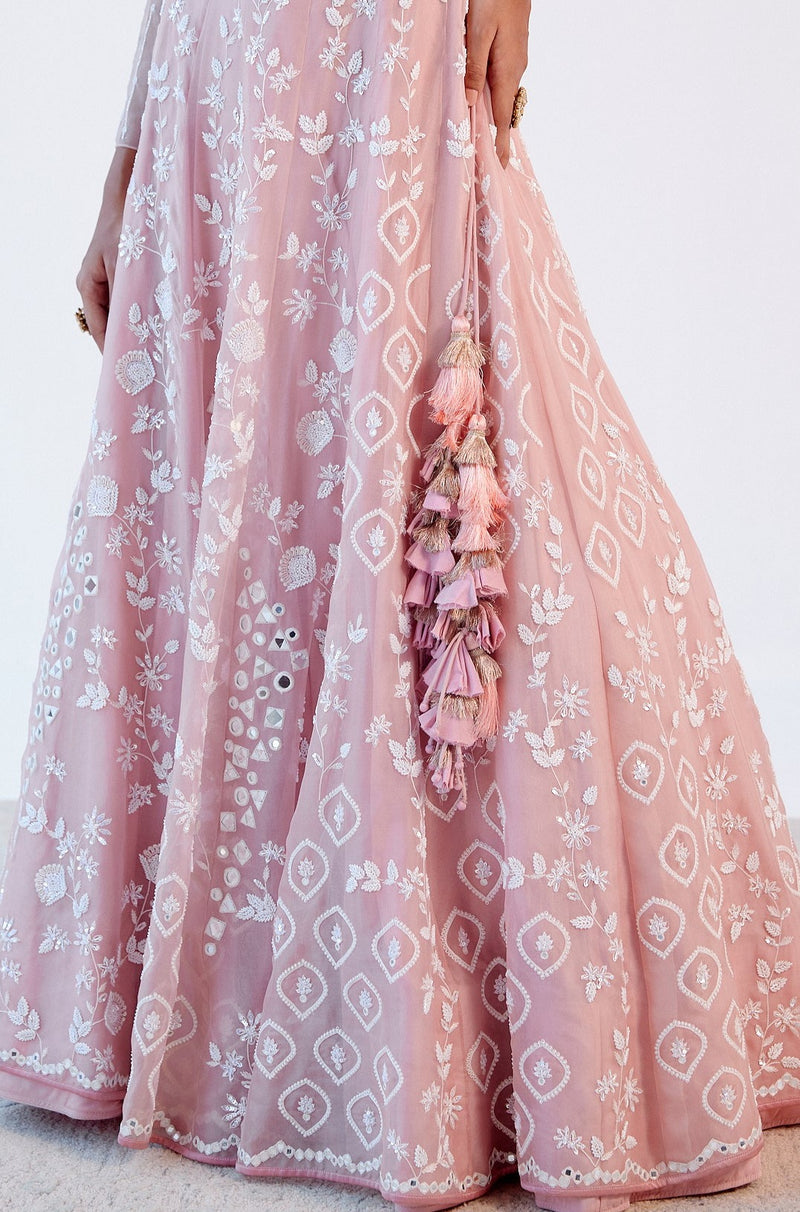 Blush Pink Organza Silk Lehenga