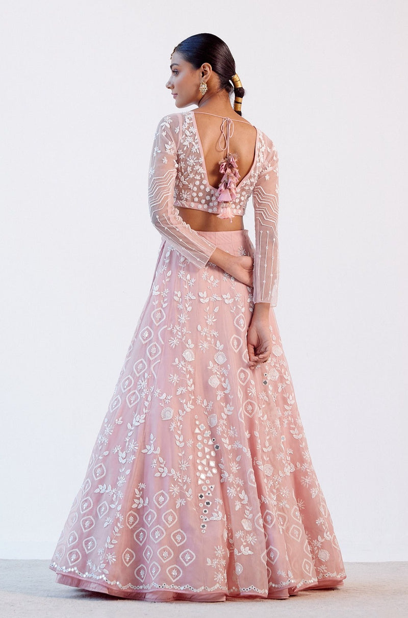 Blush Pink Organza Silk Lehenga