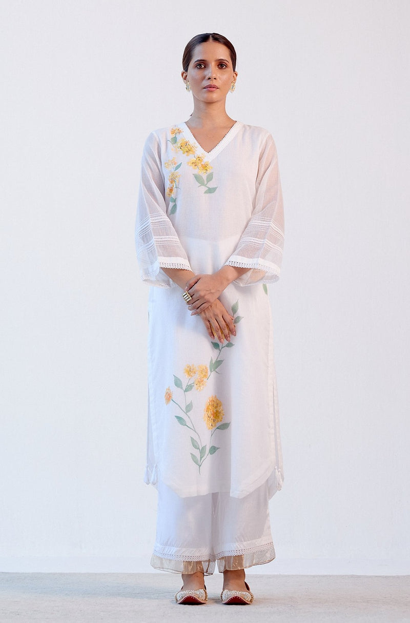 Ivory Kota Hand Paint Kurta Set