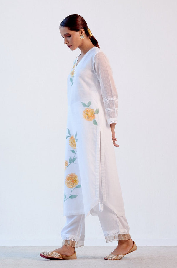 Ivory Kota Hand Paint Kurta Set