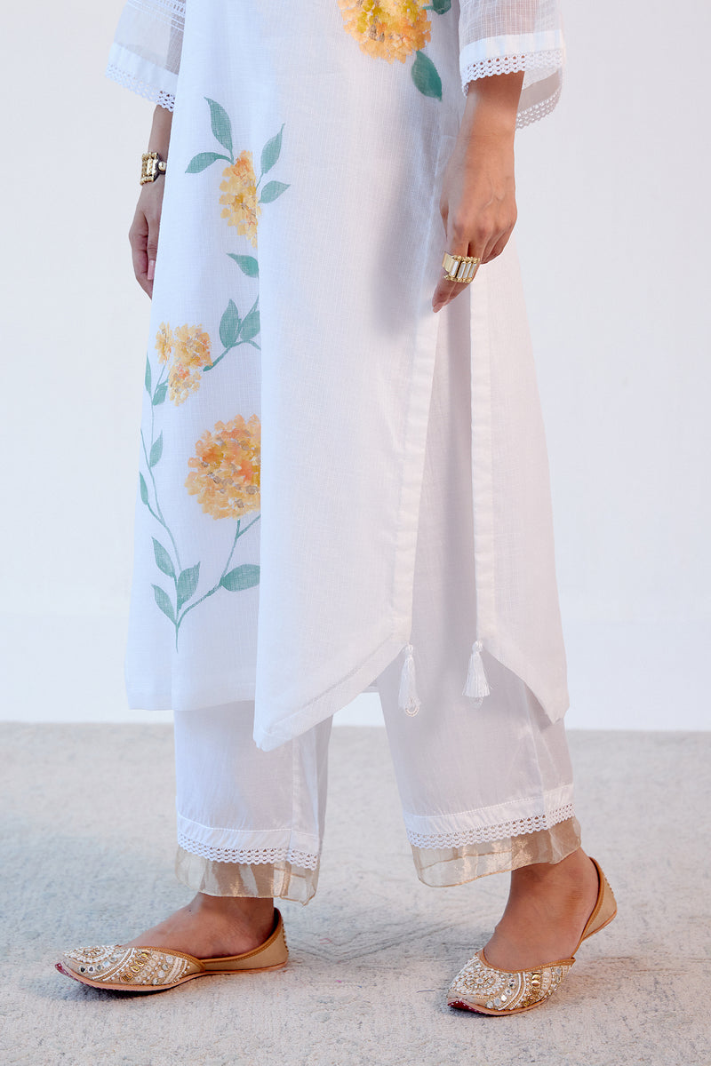 Ivory Kota Hand Paint Kurta Set