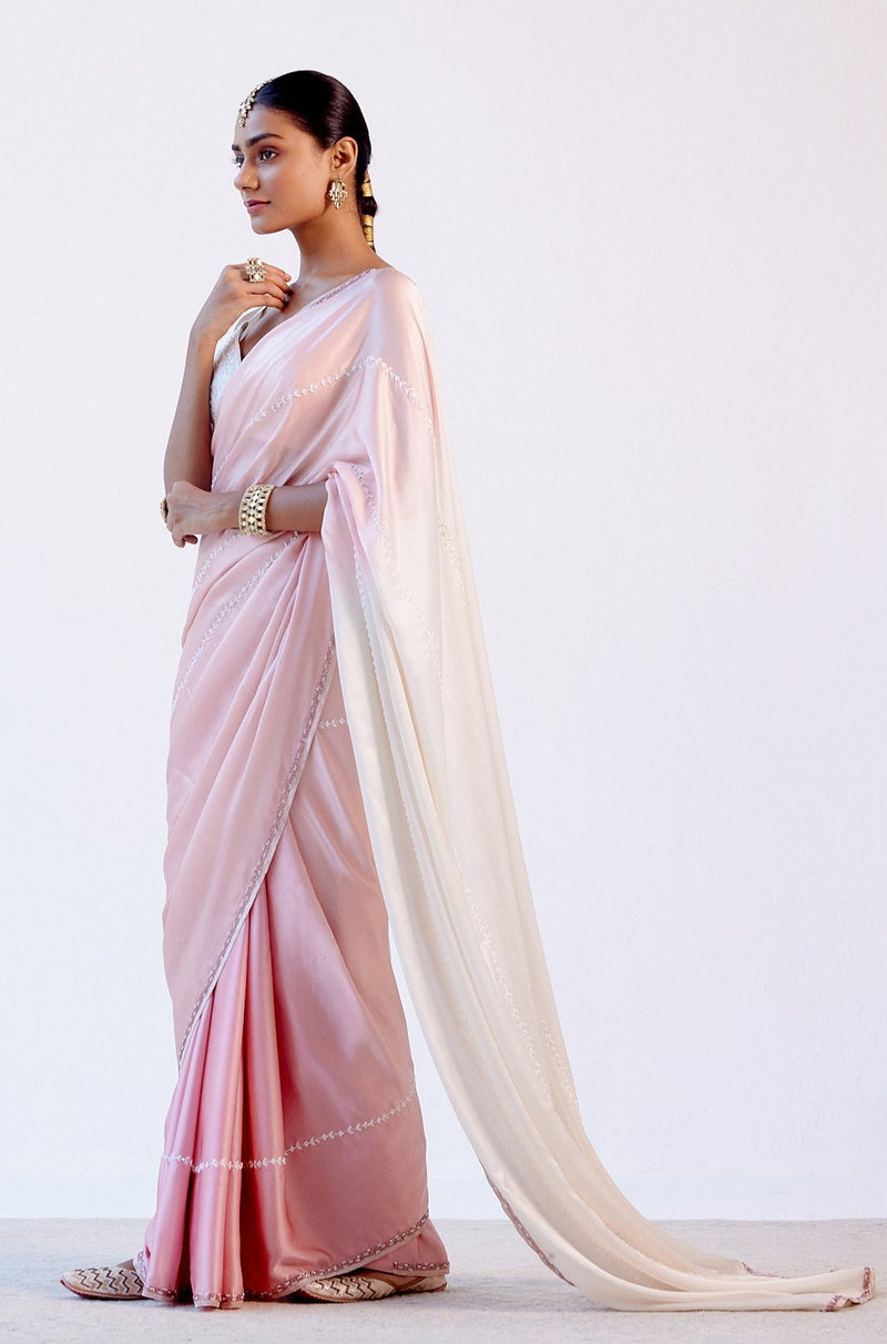 Blush Pink Ombre Silk Satin Saree