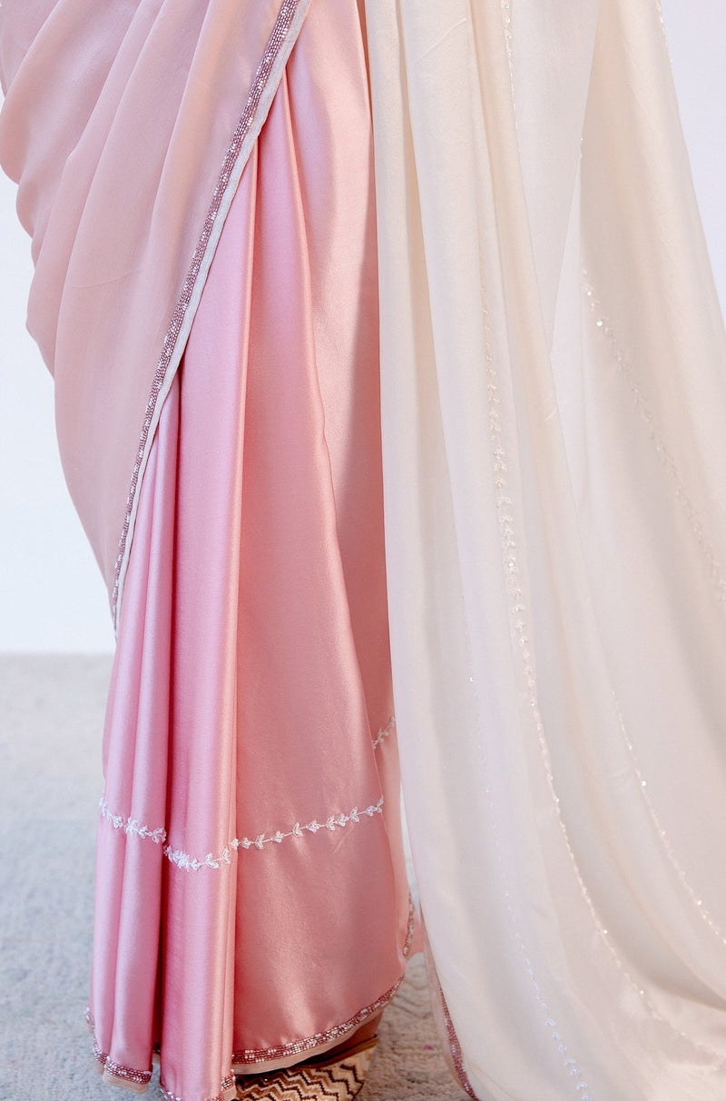 Blush Pink Ombre Silk Satin Saree