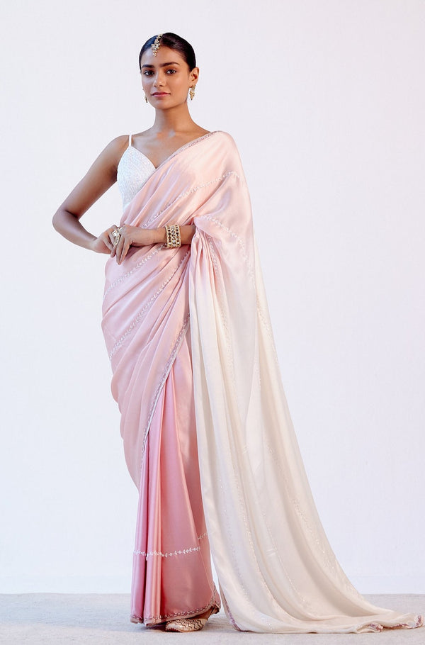 Blush Pink Ombre Silk Satin Saree