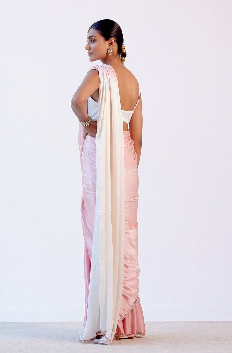 Blush Pink Ombre Silk Satin Saree