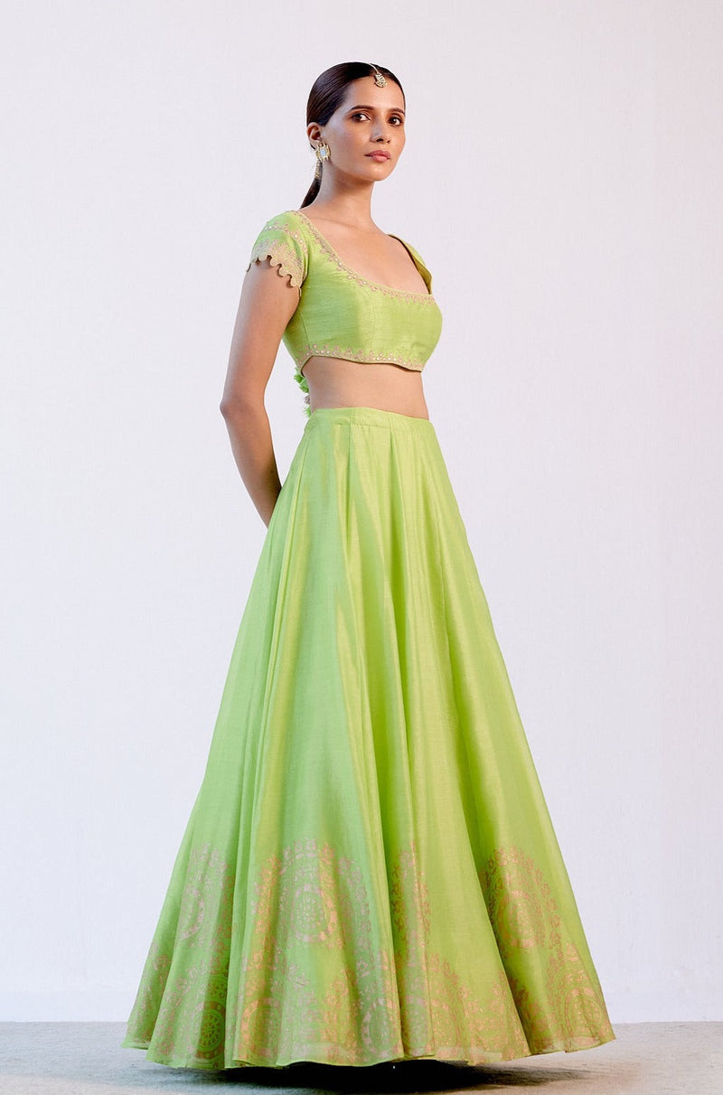 Alisha Pekha in Green Hand Block Print Lehenga