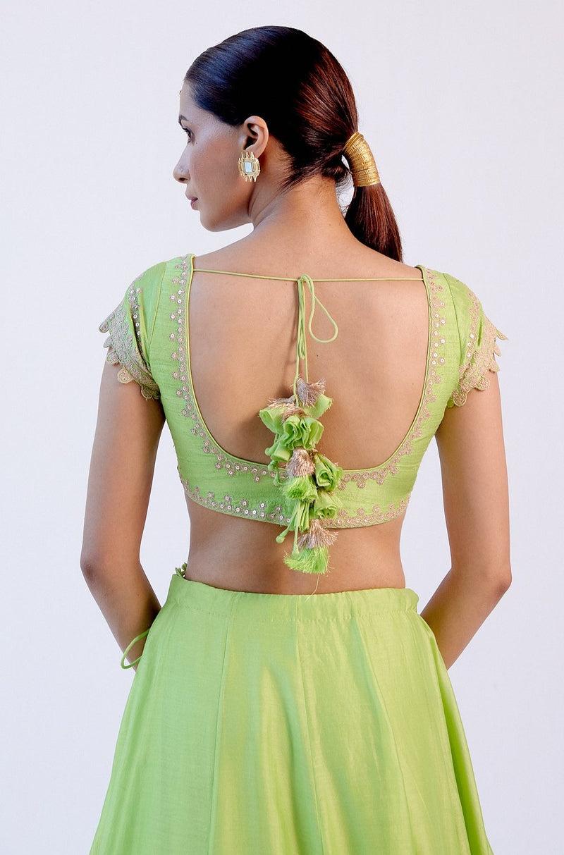 Green Hand Block Print Lehenga