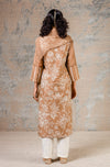 Dark Beige Cotton Silk Blend Hand Block Printed Kurta With Pants And Scarf