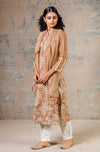 Dark Beige Cotton Silk Blend Hand Block Printed Kurta With Pants And Scarf