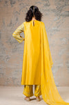 Yellow Straight Kurta with Block Printed Pallazo