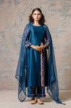 Midnight Blue Straight kurta with Block Printed Pallazo