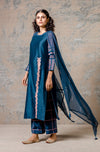 Midnight Blue Straight kurta with Block Printed Pallazo