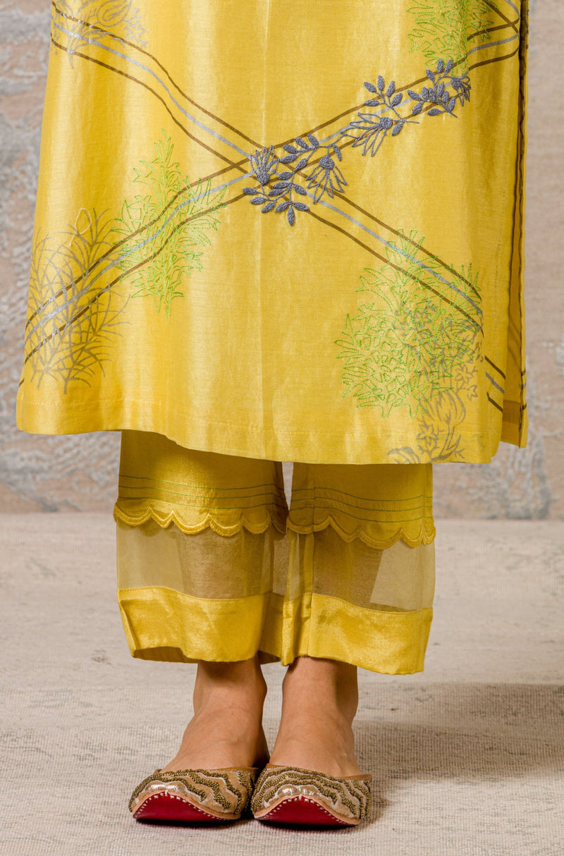 Mustard Chanderi Kurta With Pants