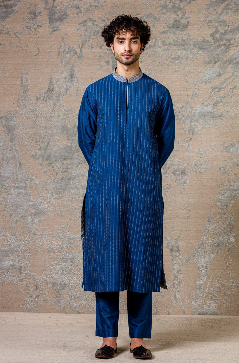 Blue Pin Tuck  Kurta Set