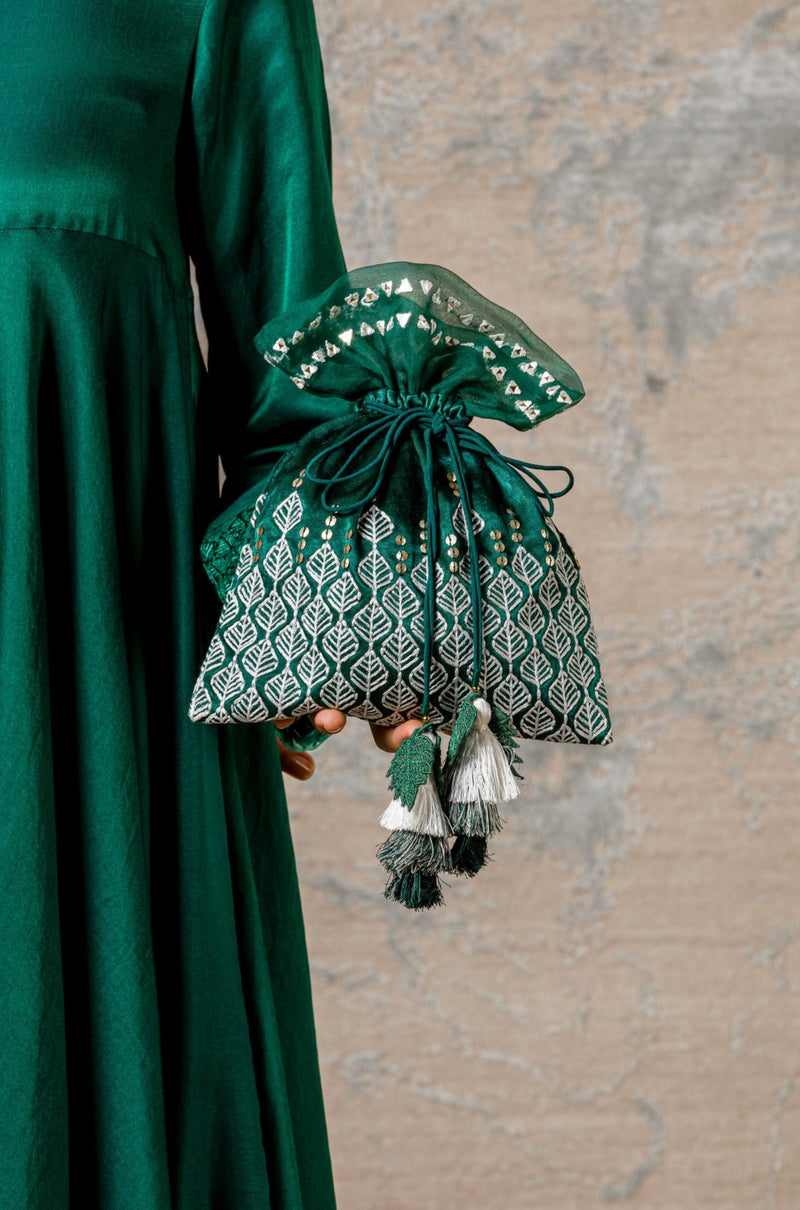Emerald Green Embroidered Potli Bag