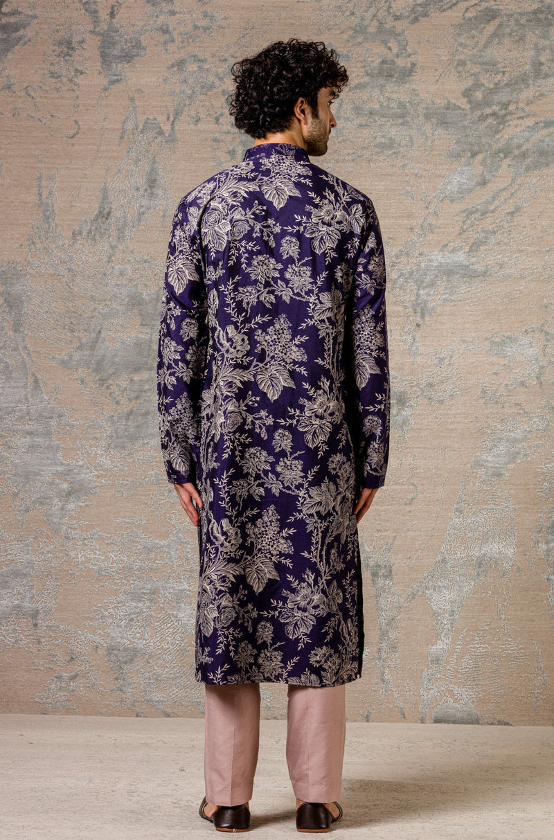 Navy Printed Kurta & Jacket Set