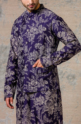 Navy Printed Kurta & Jacket Set