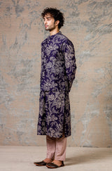 Navy Printed Kurta & Jacket Set