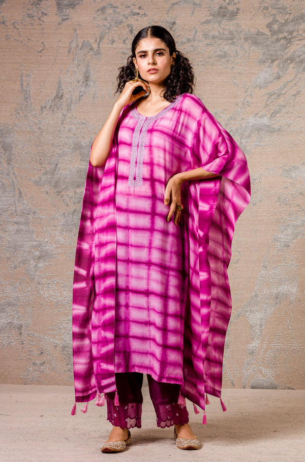 Magenta Pink Tie-Dye Kaftan Set