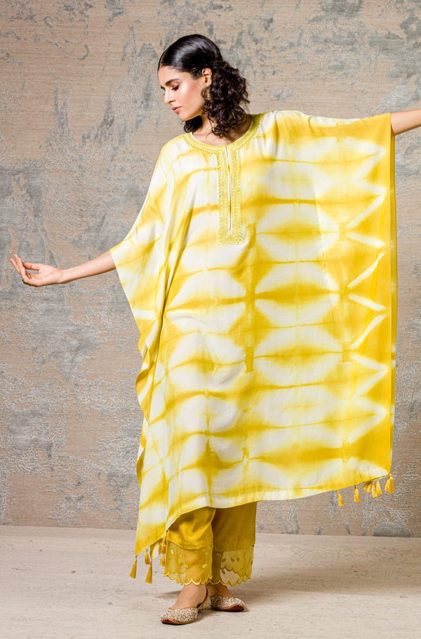 Yellow Tie-Dye Kaftan Set
