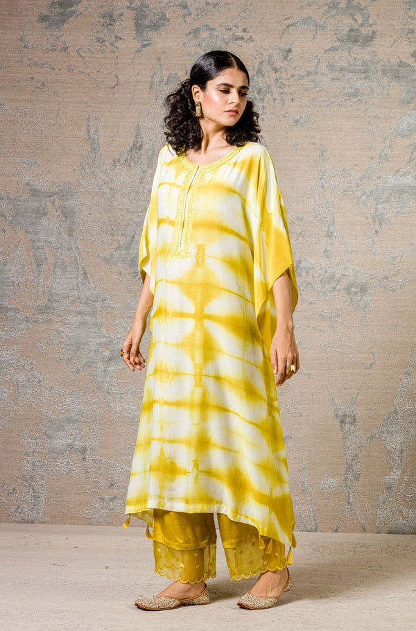 Yellow Tie-Dye Kaftan Set